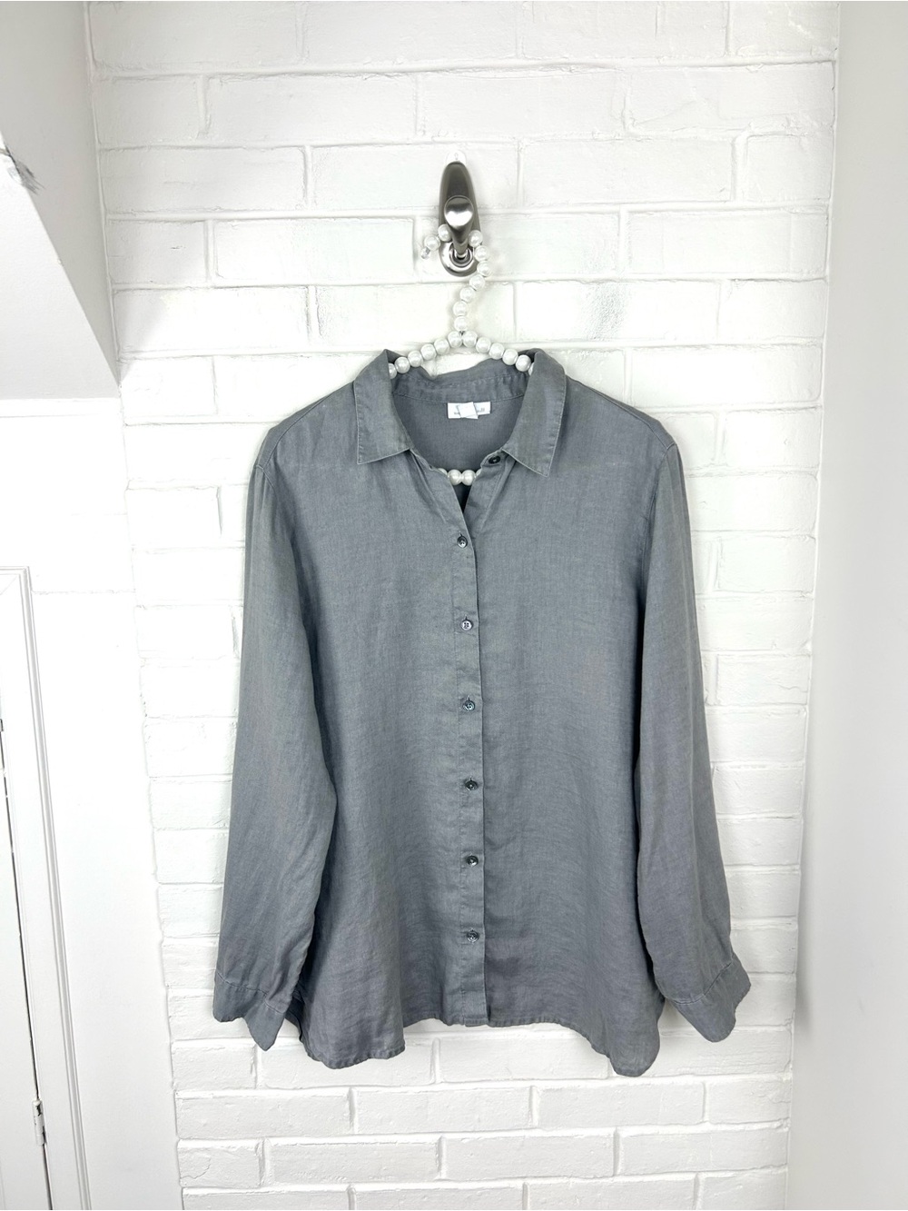 J.Jill Love Linen Grey Button Down Shirt Size M